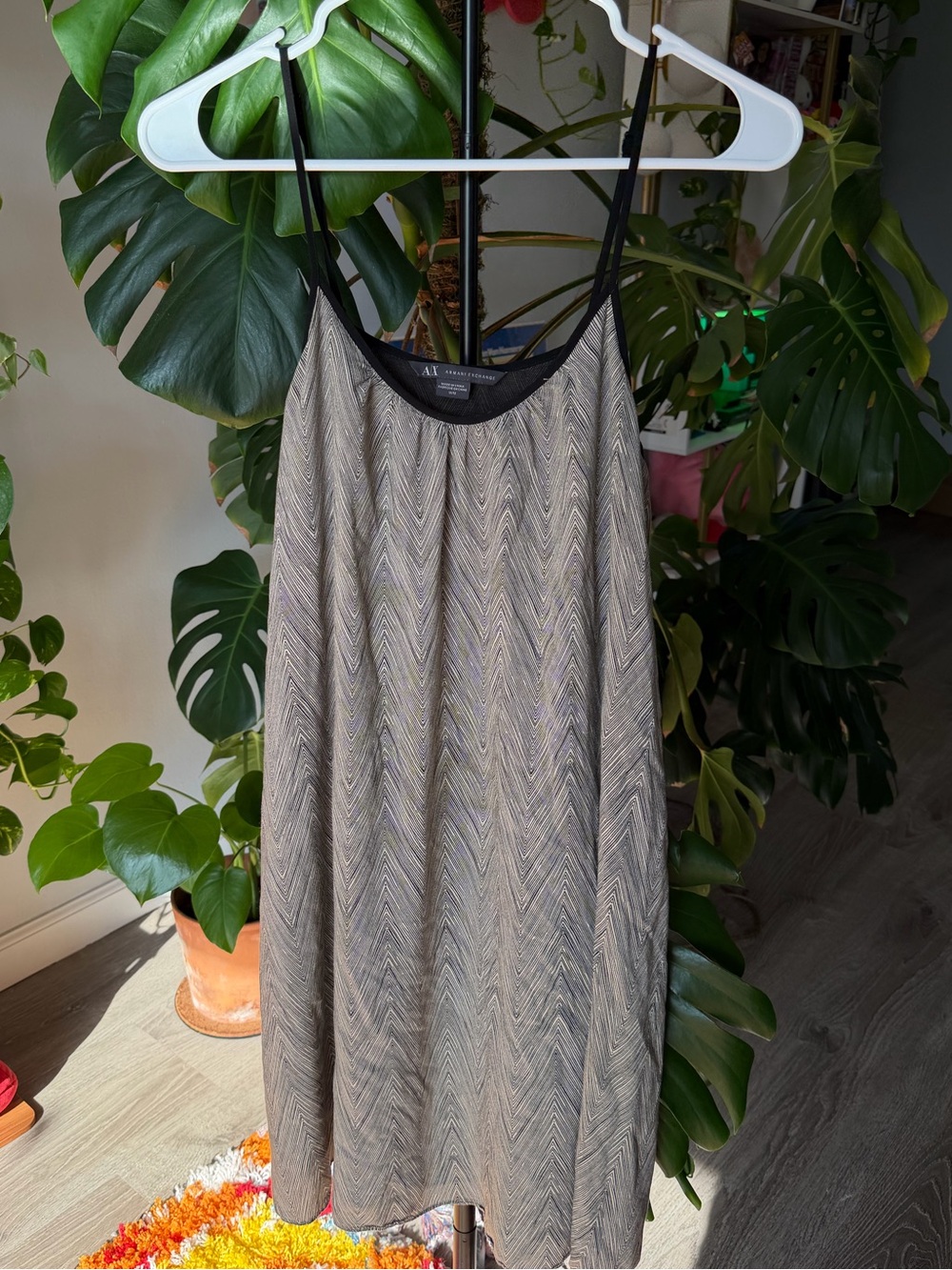 A/X Armani Exchange Beige Chevron Slip Dress with Black Trim